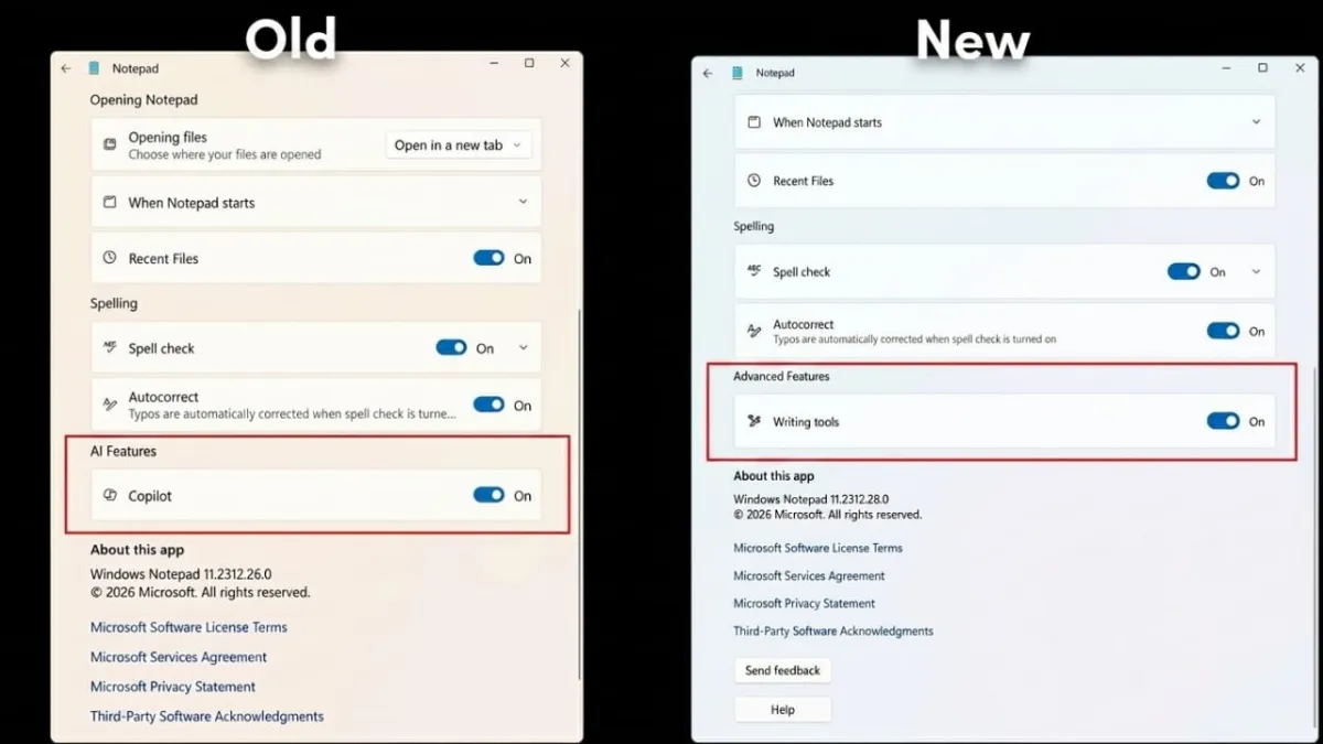 Microsoft Updates Notepad: Copilot Renamed to “Writing Tools”